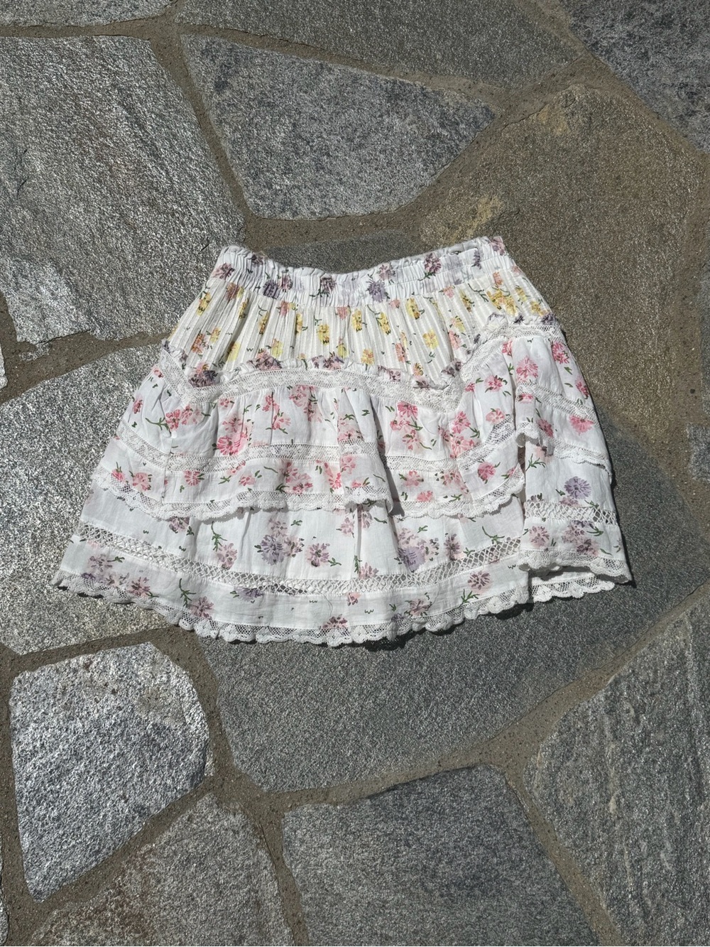 Lovesick White Floral Tiered Skater Skirt with Pink & Purple Blooms